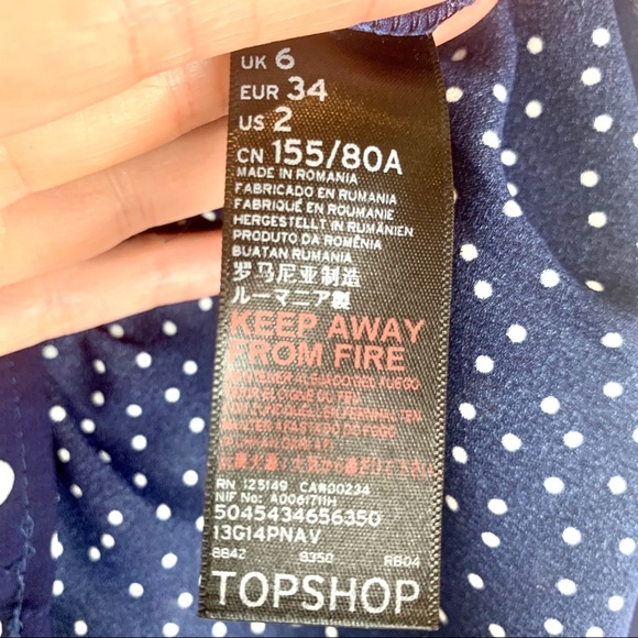 Topshop Navy Blue Mixed Polka Dot Wrap Blouse - Picture 8 of 8